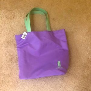 Clinique purple beach tote bag purse